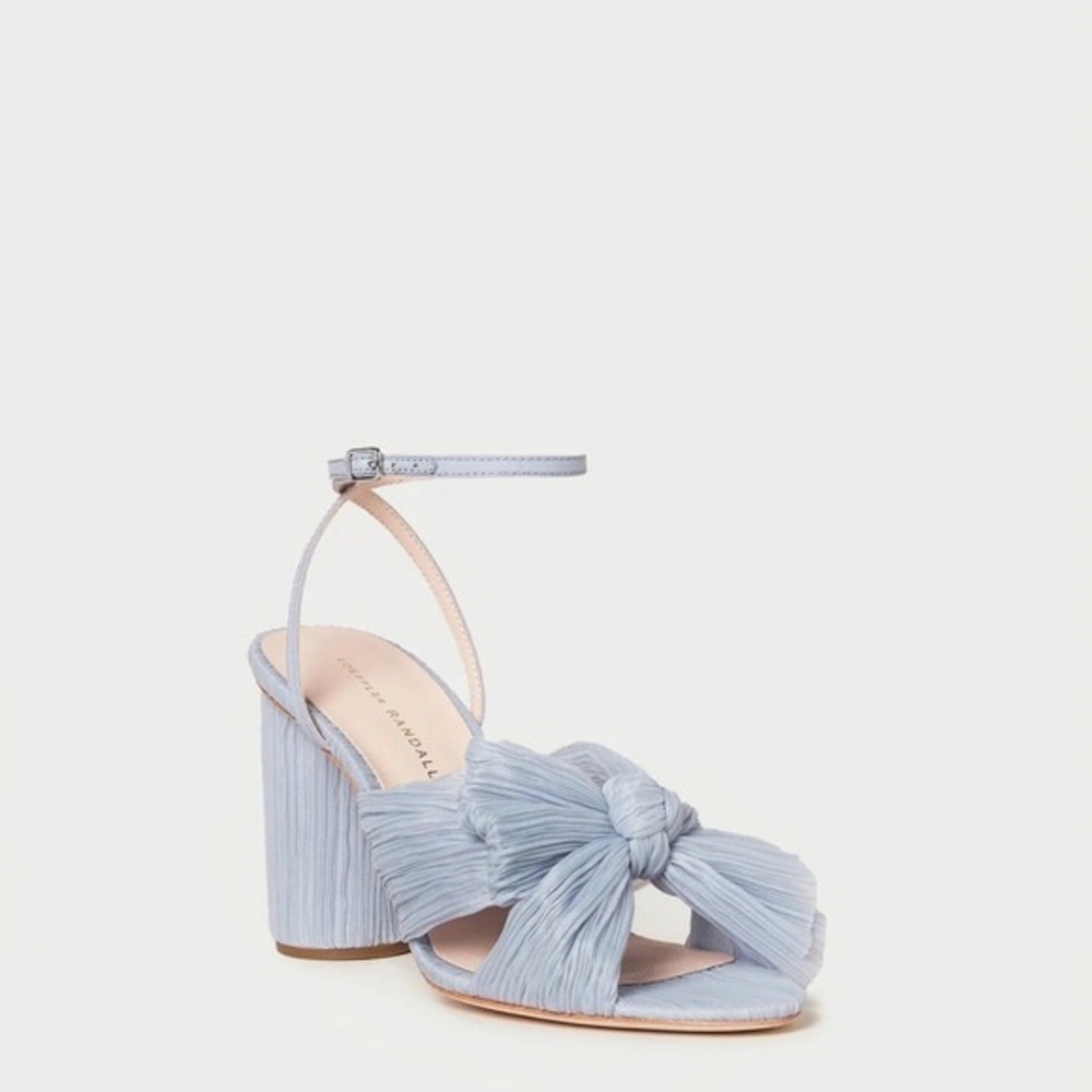 Loeffler Randall Camellia Blue Pleated Bow Heel BNIB size 5